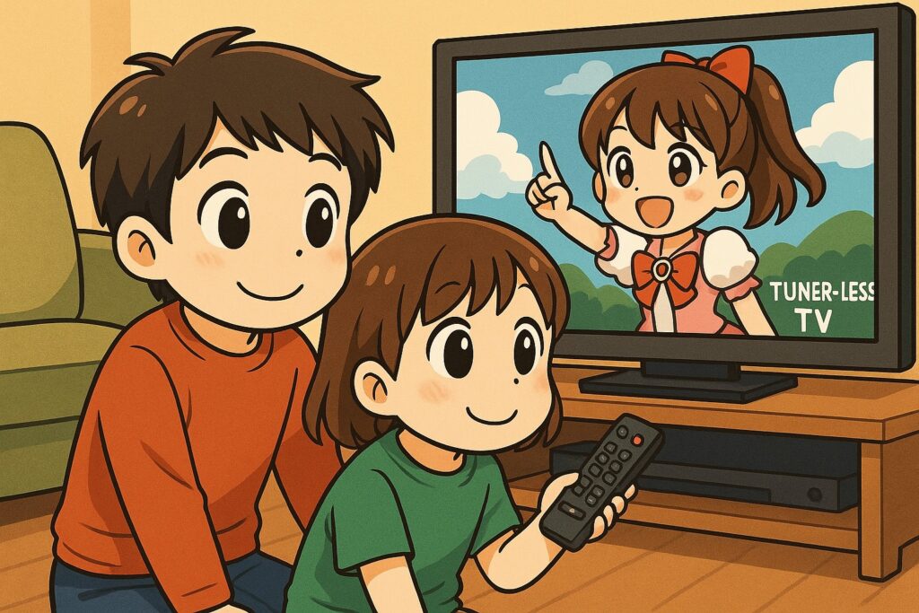 TCLのチューナーレステレビを見ている子ども